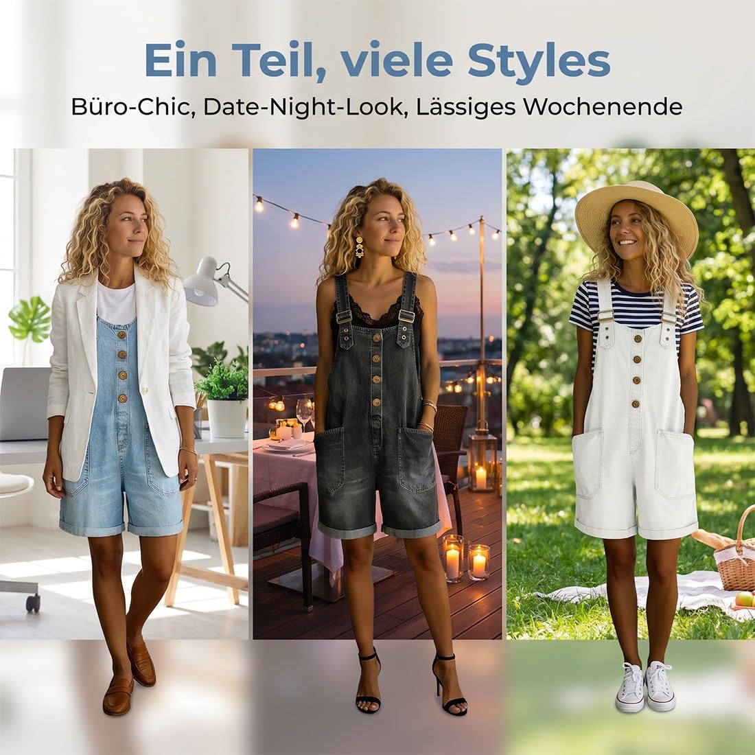 Jeans Latzhose Damen Kurz, 2026 Neu Jeans Jumpsuit Damen, Latzhose Damens Jeanss Kurz, mit Tasche Knöpfe & Verstellbare Träger, Formt Eine Schmeichelhafte Silhouette