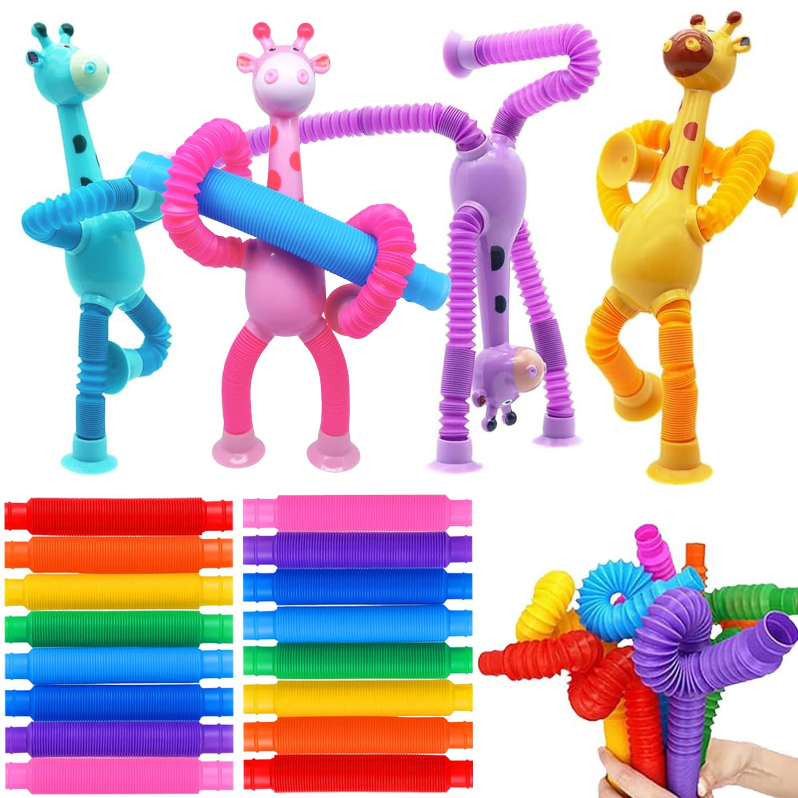 4 Tubos Sensoriales Pop Jirafa – Juguetes Anti Estrés Estirables Y Flexibles Para Niños Y Adultos