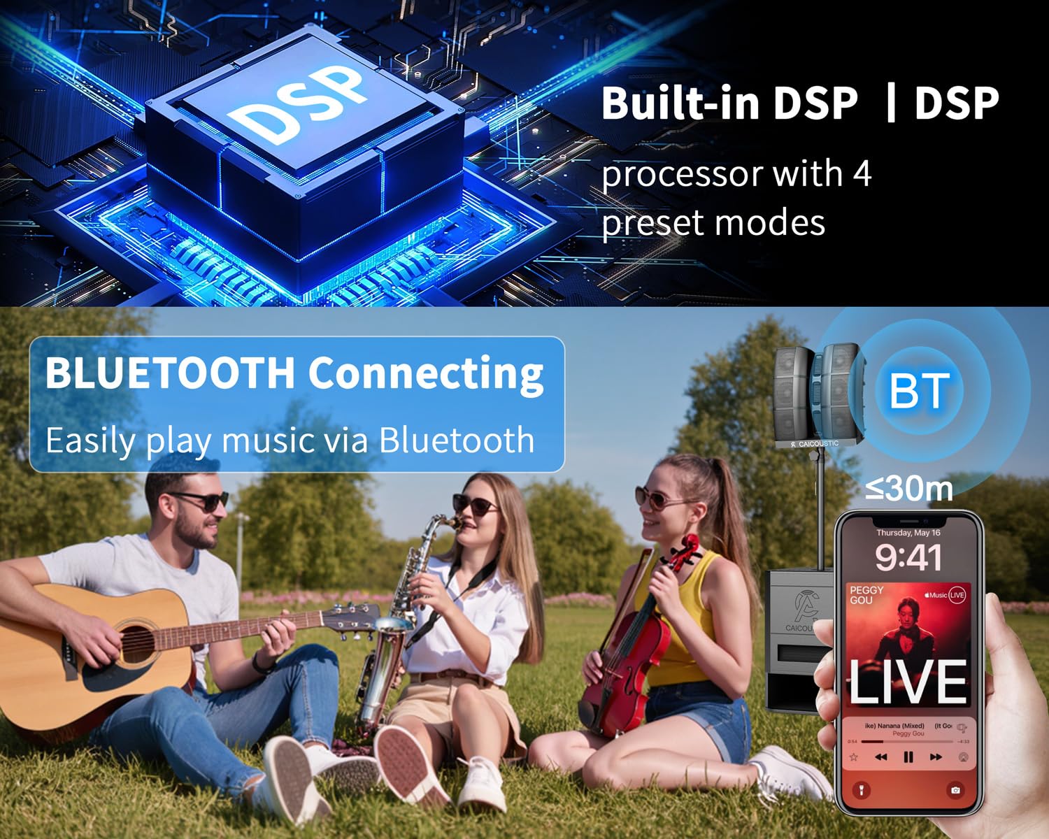 2400W 15" Powered Bluetooth PA Speaker System with Subwoofer - Portable Line Array Sound System for DJ, Party, Wedding, Outdoor Events - Includes 15" Active Sub & 3x3 Satellite Speakers