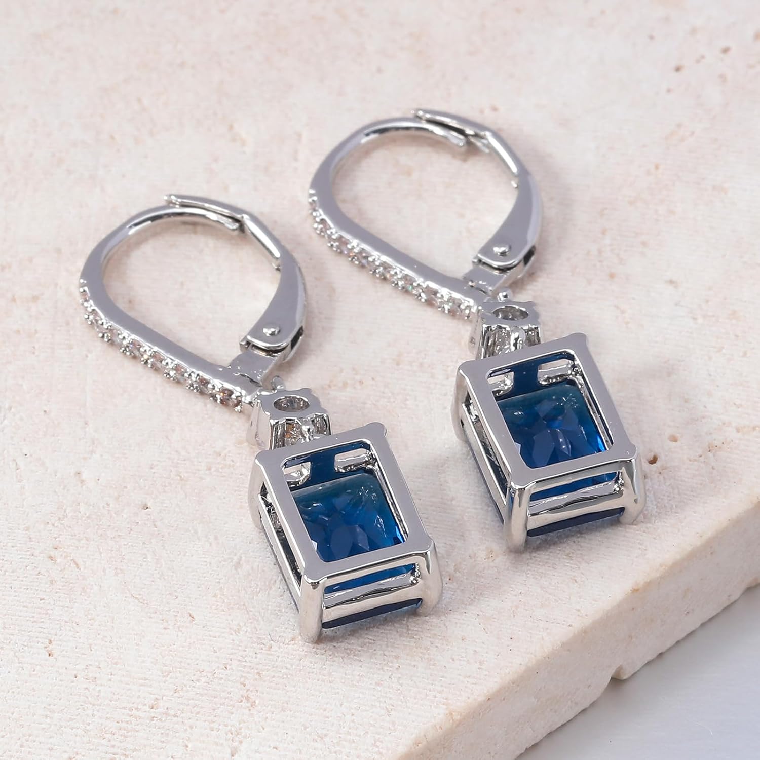 CiNily Rectangular-cut Drop Dangle Earrings for Women Hypoallergenic, Multi-color Cubic Zirconia Earrings Diamond Dangle Earrings Jewelry Gifts for Mothers Day 14K White Gold - Image 5