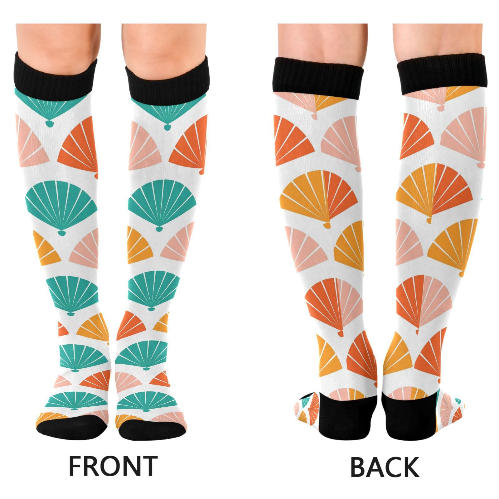 Dussdil Colorful Fan Compression Socks for Women Men Circulation Long Knee Sock for Teen Young adult Sport Gym Running Stockings