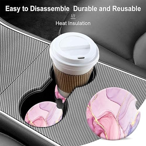 Miniatura 6 de Portavasos para automóvil para mujeres y hombres, paquete de 2 soportes de cerámica con mármol dorado rosa, elegantes accesorios interiores