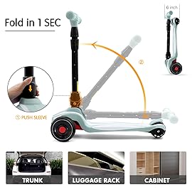 LOL-FUN Toddler Scooter for Kids Ages 3-12 Years Old Boy Girl with 3 Wheel LED Lights, Extra-Wide Childrens Foldable Kick Scooter Kids Ages 3-5 with 4 Adjustable Height and Lean-to-Steer