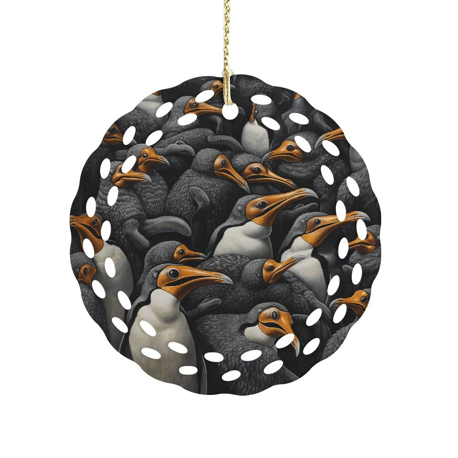 Btcowzrv Style A Group Of Penguins Ceramic Ornament,Round Ornaments With Hole Easy To Hang,Hanging Ornament For Wedding Party Home Window Garden Christmas Day Decor