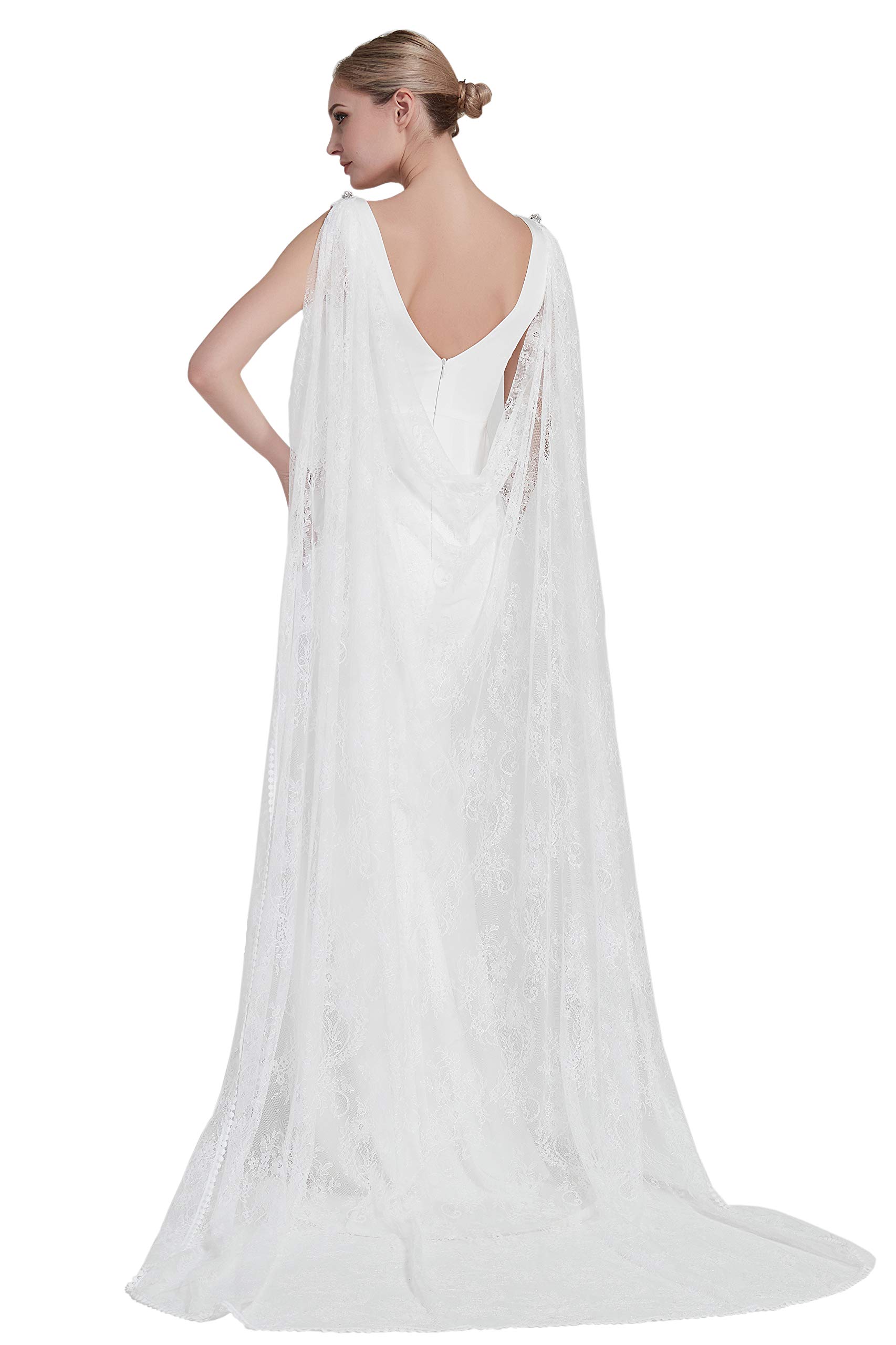 Bridal Wedding Shoulder Capes Wedding Bridal Veil Cathedral Length Lace Veil Ivory S116, Ivory, One Size