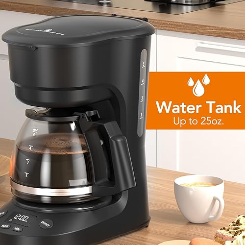 Miniatura 4 de COWSAR Cafetera de 5 tazas, programable, mini cafetera de goteo con jarra de vidrio antigoteo con cesta de filtro extraíble, apagado automático,