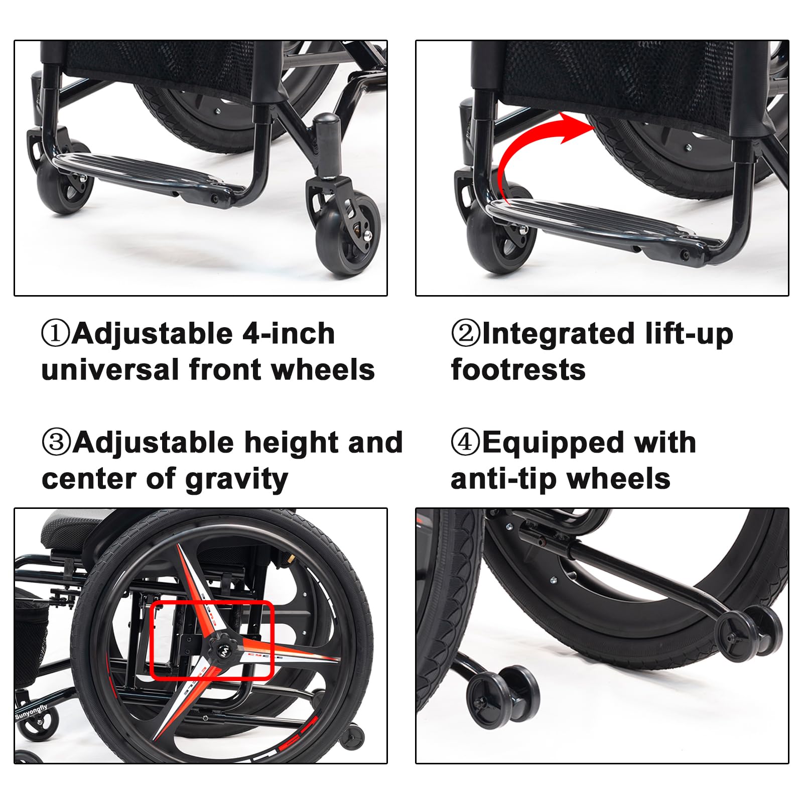 Silla de Ruedas Ligera para Adultos Silla de Ruedas de Aluminio Silla de Ruedas Deportiva Plegable Cómodo Respaldo Acolchado con reposapiés Ajustable y Altura de Asiento(Seat Width 40cm,B)