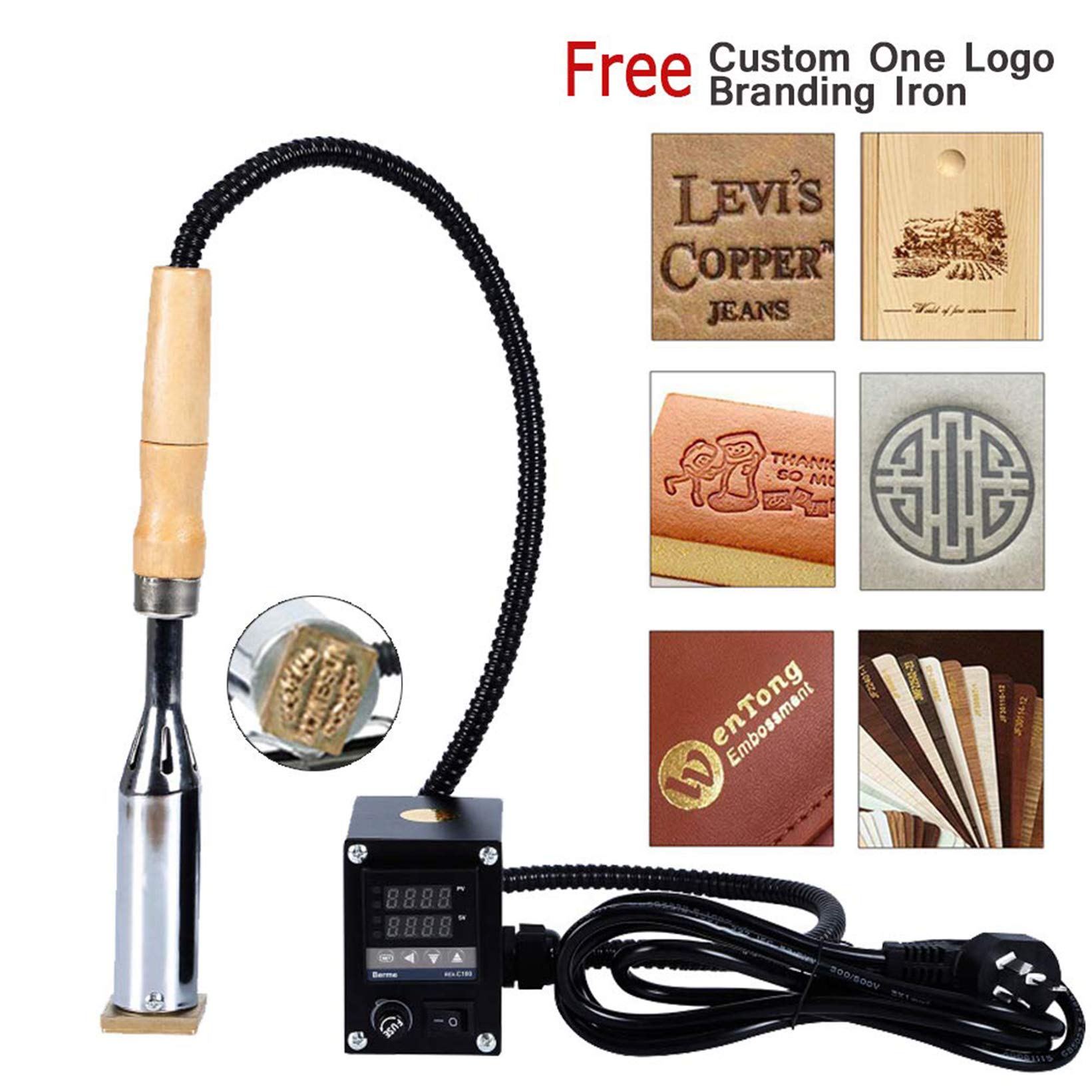 Macchina per stampaggio a Caldo Portatile, stampaggio/Cuoio/Torta in Legno di Marca di Marca di goffratura con Timbro Logo Personalizzato Gratuito,Display Temperature