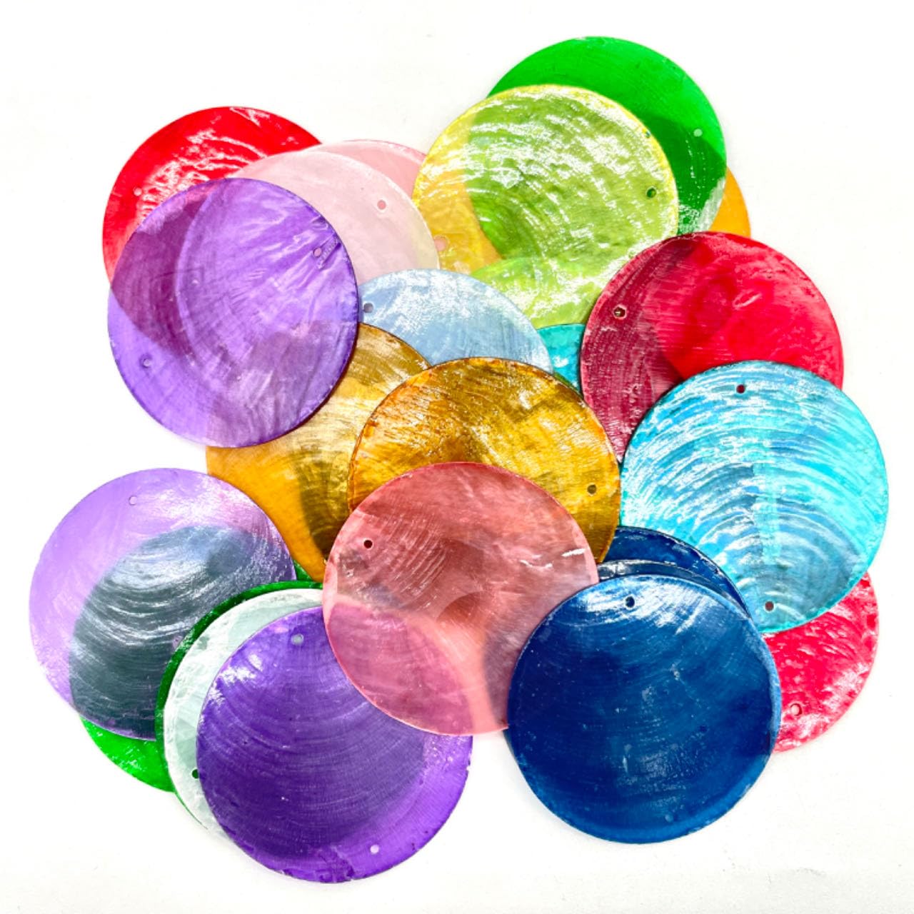 Lmlliang 30pc 2Inch Round Capiz Sea Shells,2 Holes Capiz Shells,for Home Decor,Wind Chimes,Jewelry Making Crafts Decoration (Mix Color)