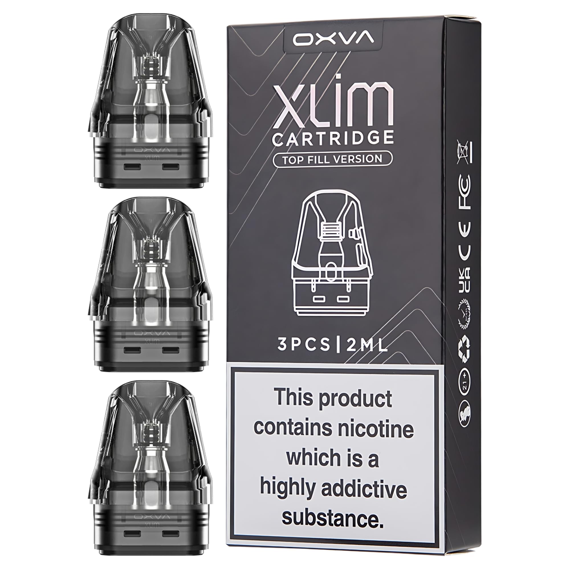 XLIM TOP FILL CARTRIDGE (0.6Ω) Works With XLIM Pro Kit Xlim SE Xlim SQ 2ml Cartridge Built in Mesh Coil 0.6ohm 20-25w Pods Top Filling v3 Pod Pack of 3 No Nicotine