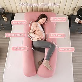 Amagoing Cooling Pregnancy Pillow for Sleeping, U Shaped Maternity Full Body Pillow for Women with Hip, Leg, Back Pain Support, Removable Cooling Cover Included (Pink)