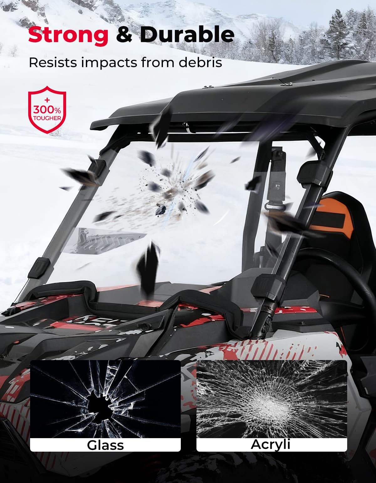KEMIMOTO Front Windshield Compatible with 2019-2023 Polaris RZR XP
