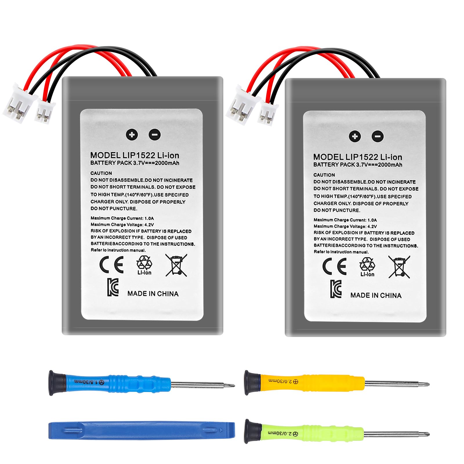 Lot de 2 batteries de rechange pour manette PS4, 2000 mAh, LIP1522, pour Playstation 4/PS4 Pro Dualshock 4 CUH-ZCT1E CUH-ZCT1H CUH-ZCT1U CUH-ZCT2