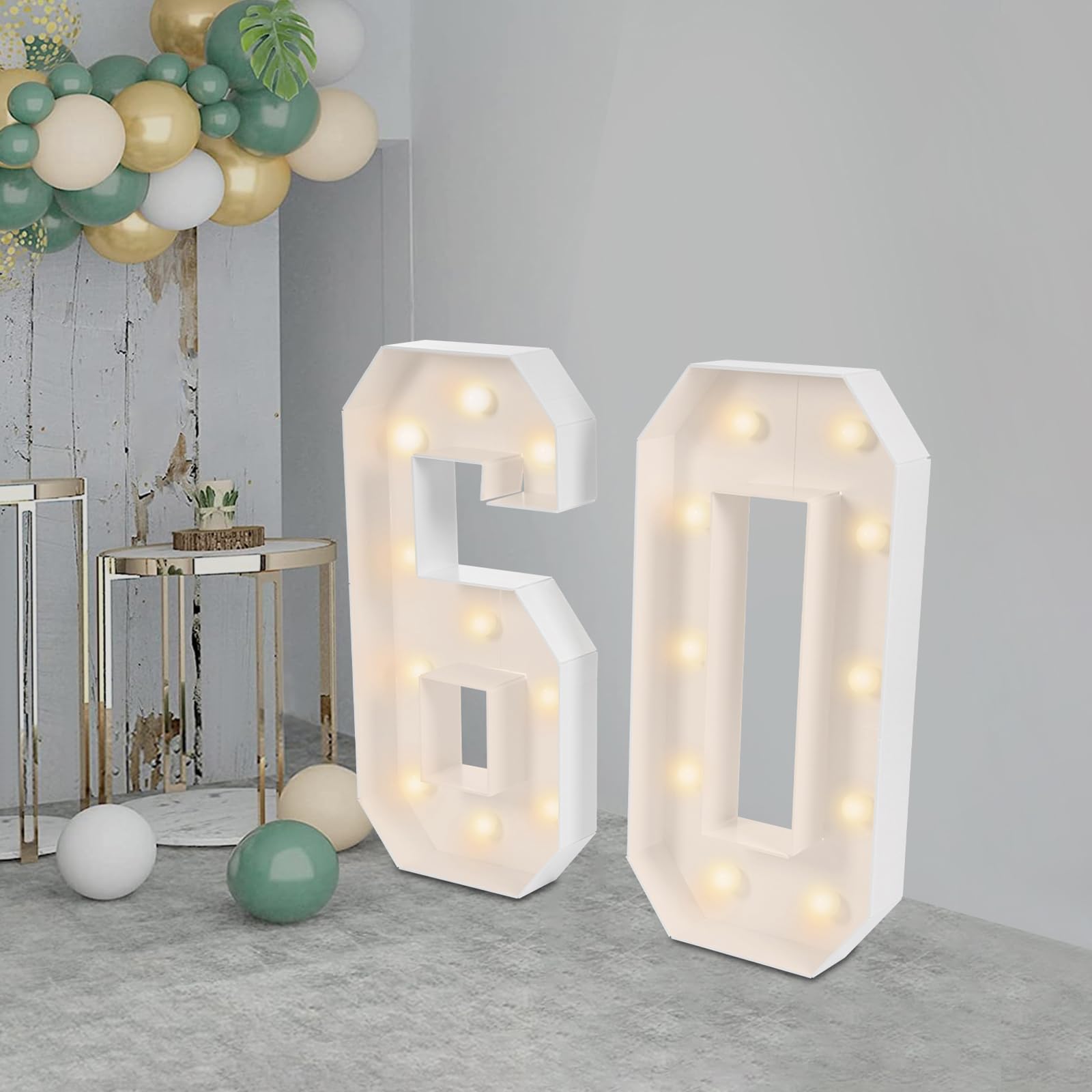 60 números de luz para decoración de fiestas de cumpleaños, números para decoraciones de cumpleaños, luz cálida LED y letras, decoración, atmósfera, luces nocturnas, bodas, escaparate de 100 cm