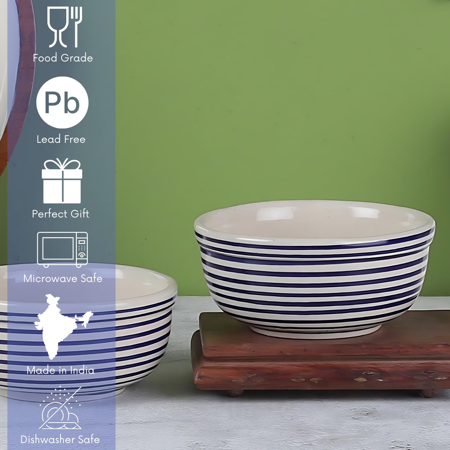 VarEesha Parikrama Microwave & Dishwasher Safe Ceramic Bowl Set of 2 | Ideal for Snacks, Rice, Dal, Fruits, Salad, and More | Dishwasher Safe BPA & Lead-Free Serving Bowls |350 ML | Blue 4