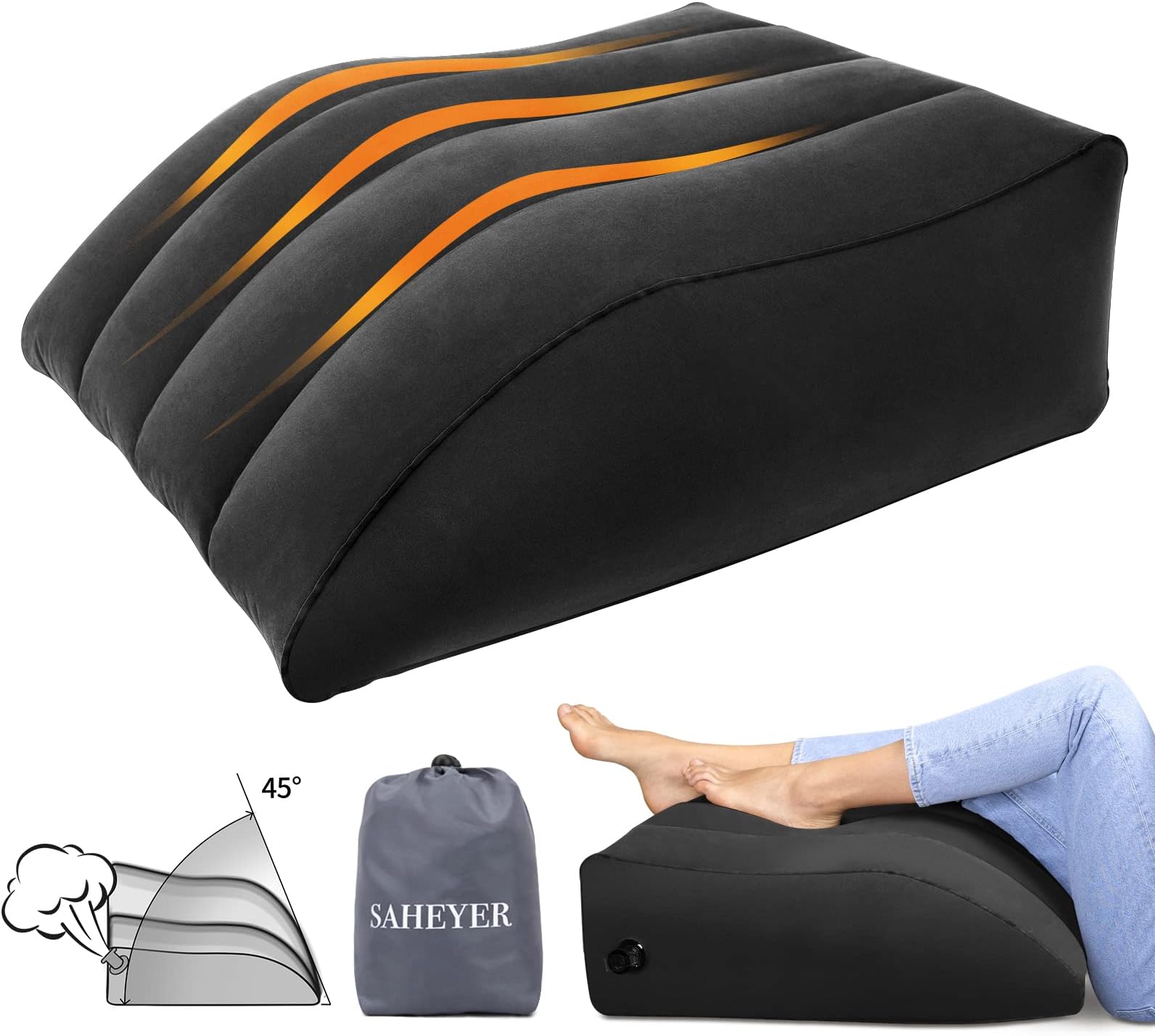 SAHEYER Leg Elevation Pillows,Inflatable Leg Pillows for Swelling, Portable Wedge Pillow for Improve Circulataion and Reduce Swelling,Suitable for Sleeping,Pregnant,Surgery and Injury Recovery(Black)