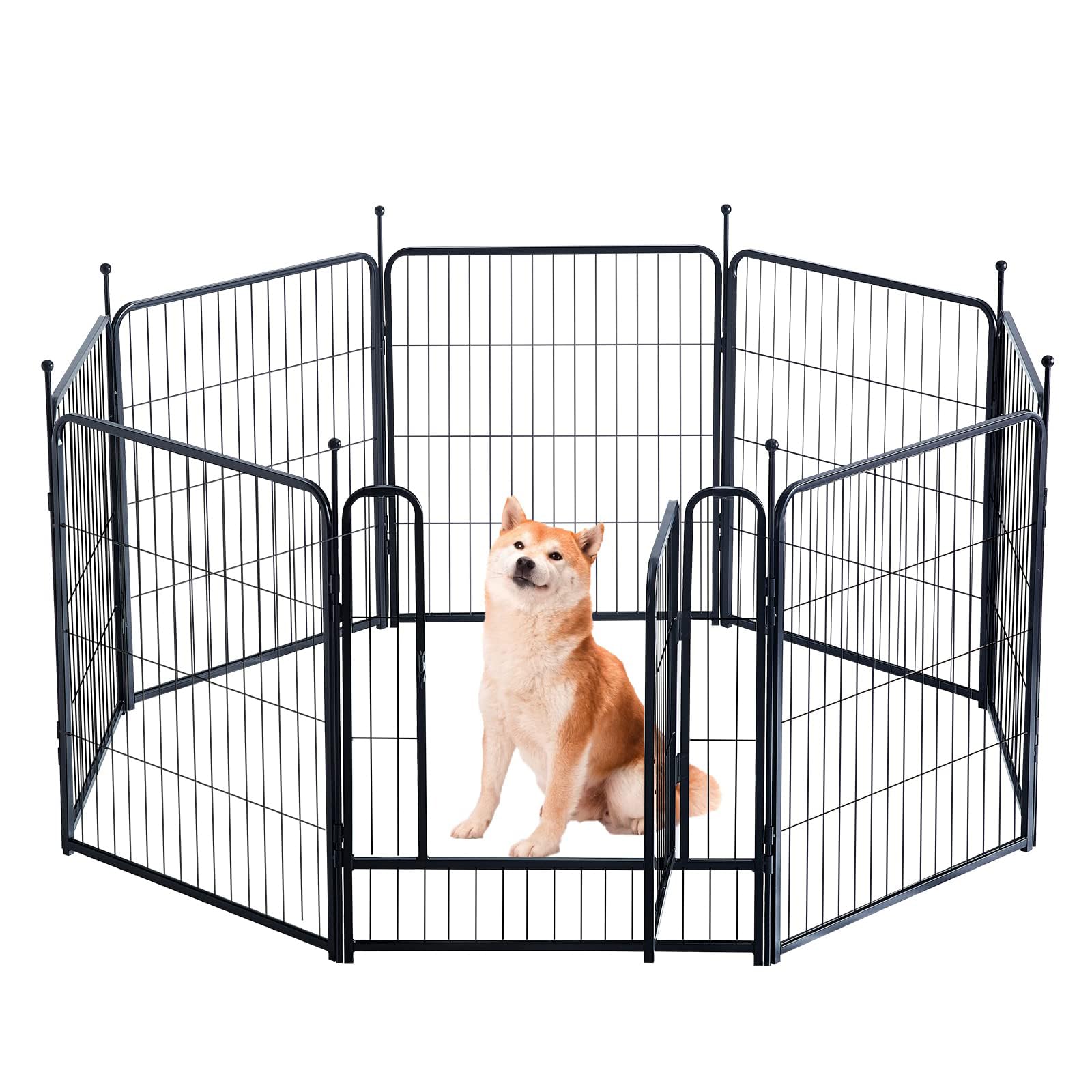 Dog Playpen,Portable Outdoor Dog Fence, Dog Playpen for Large/Medium/Small Dogs, Dog Fences for The Yard,with Doors Foldable Metal (32 inch, 08 Panels)