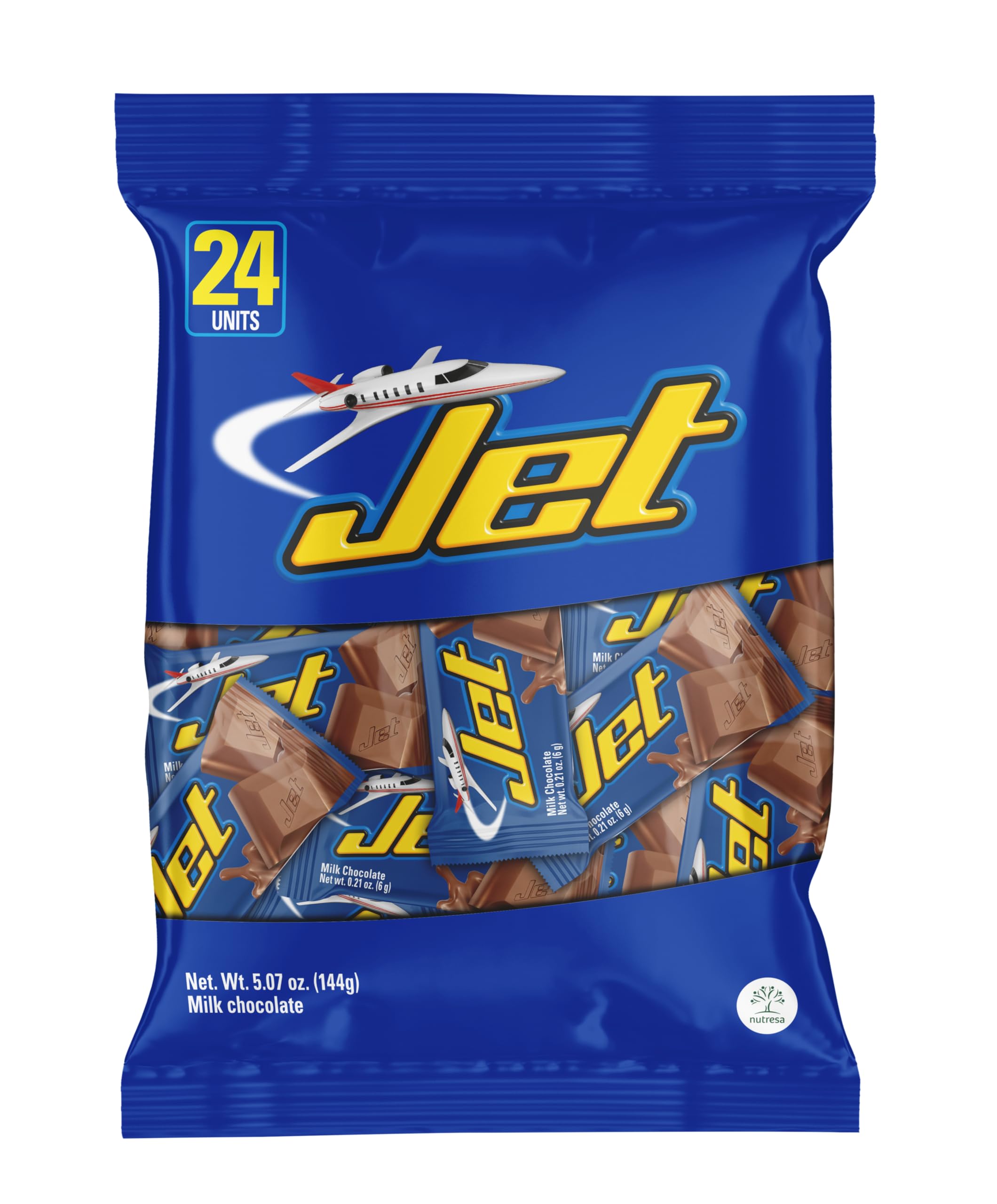 Jet Mini Milk Chocoate Bar, Bag with 24 Units, 5.07 oz
