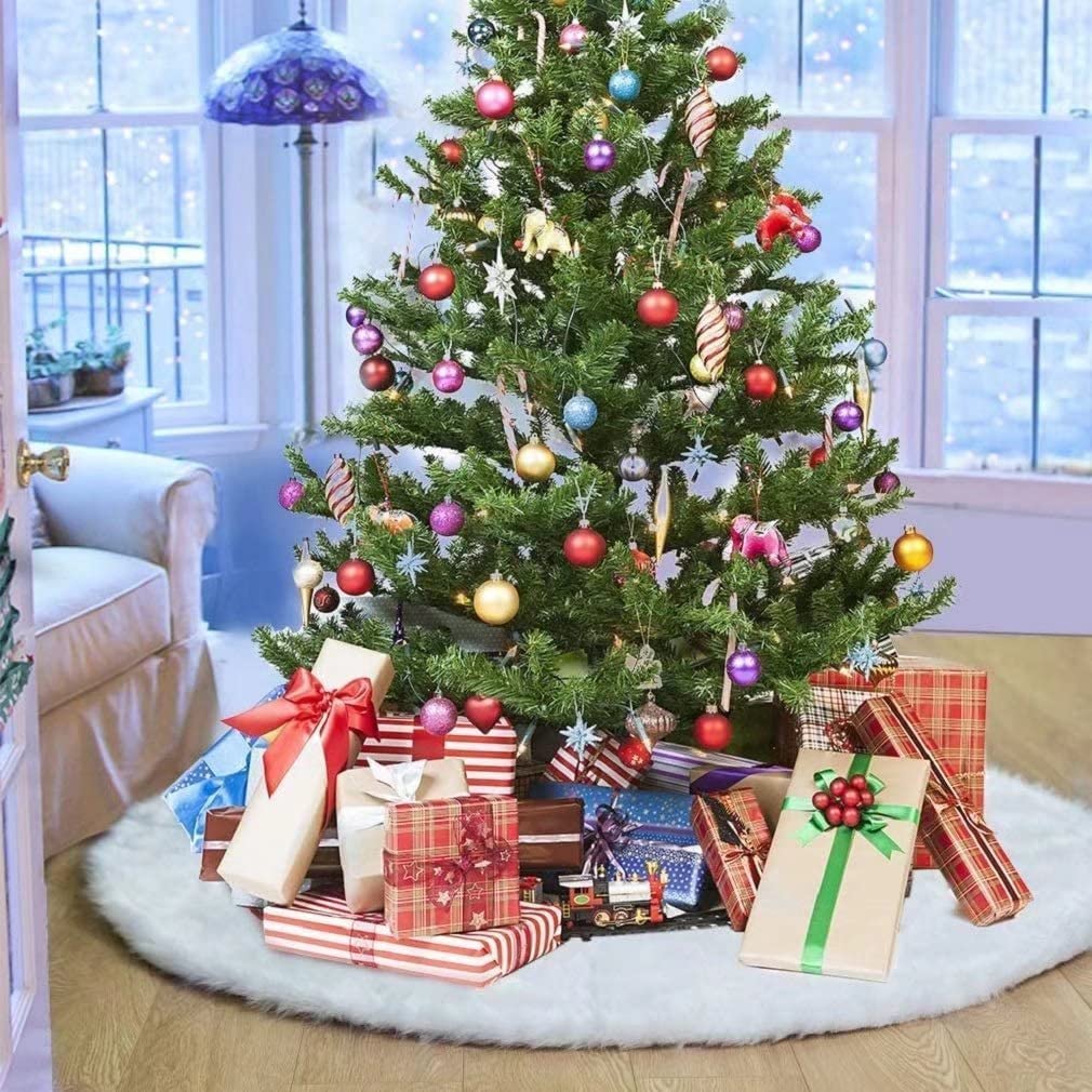 Gonna per albero di Natale Peluche bianco Fiocchi di neve