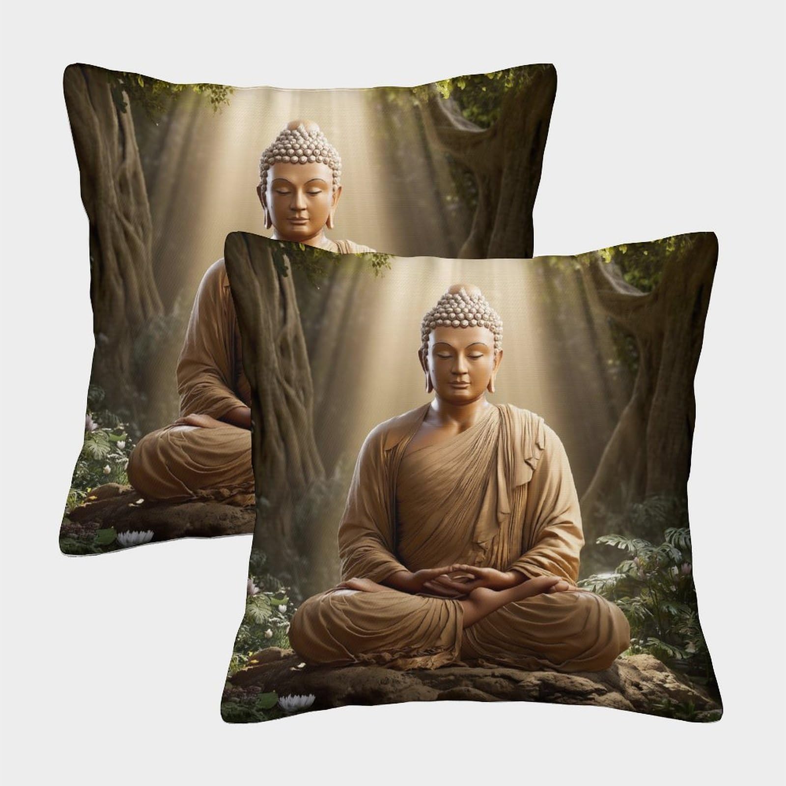 kaiyun 2 Pack Buddha Statue, Bodhi Tree 3D Cushion Cover Pillow Cover Sofa Outdoor Decoration Square 50x50cm