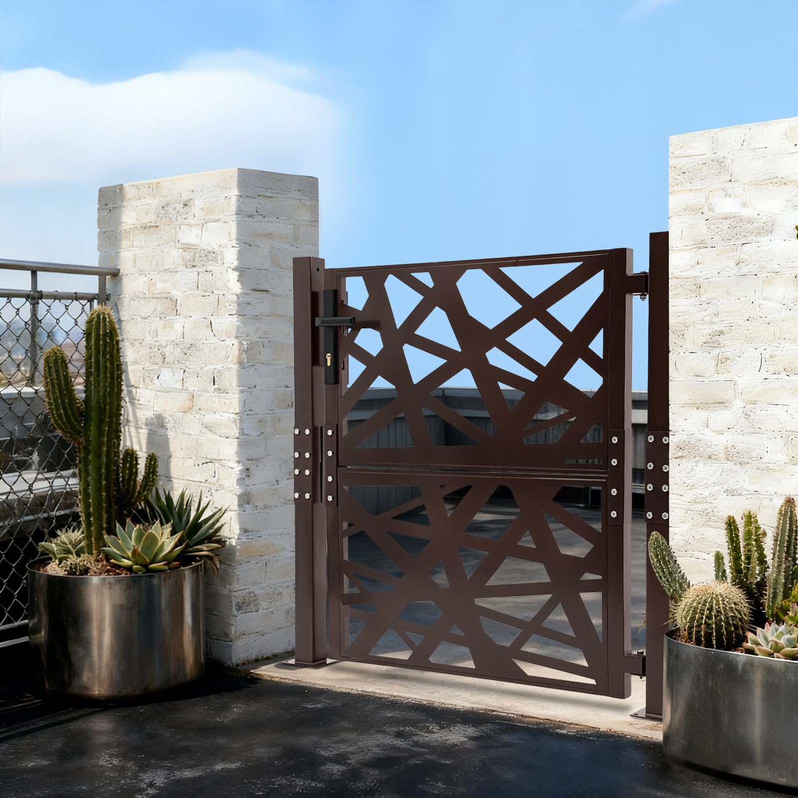 Cancello da giardino, 105 x 100 cm, in acciaio, in metallo, per giardino, cortili, terrazze (marrone)