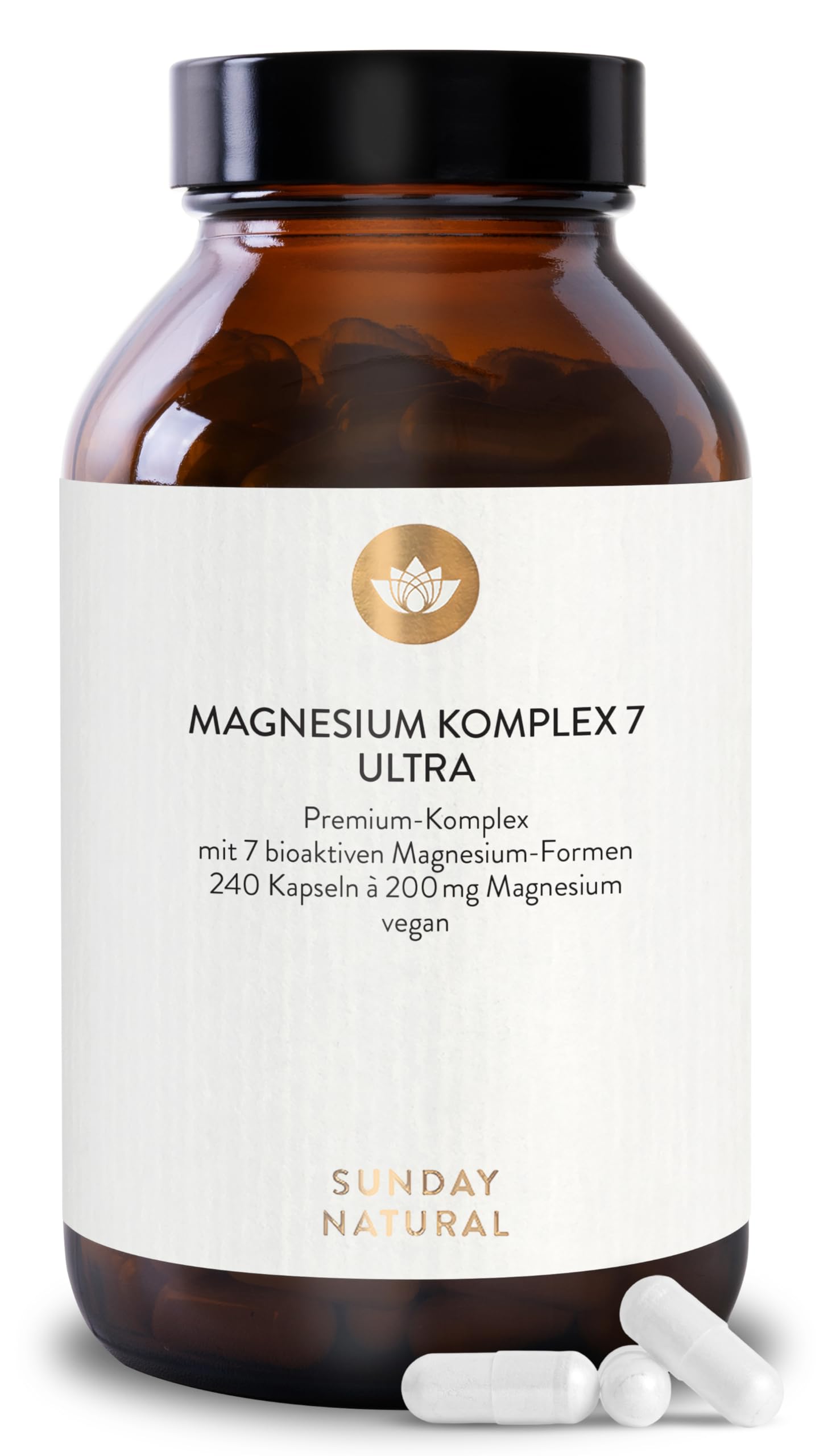 SUNDAY NATURAL® Magnesium Komplex – 240 Kapseln - 400mg pro Tag - aus 7 Verbindungen: Magnesium Bisglycinat, Citrat, Malat, Laktat, Ascorbat, Oxid, Lysinat - Vegan, laborgeprüft