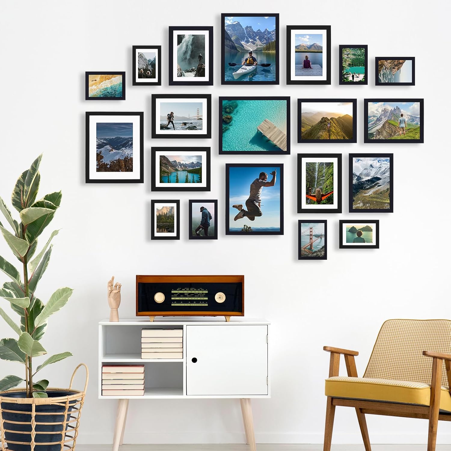 Fixwal 20 Pack Picture Frames Collage Wall Decor Wall Frame Set for Gallery Wall Decor, Hanging or Tabletop Display, Assorted Picture Frames Including 8x10, 5x7, 4x6 Family Photo Frames, Black