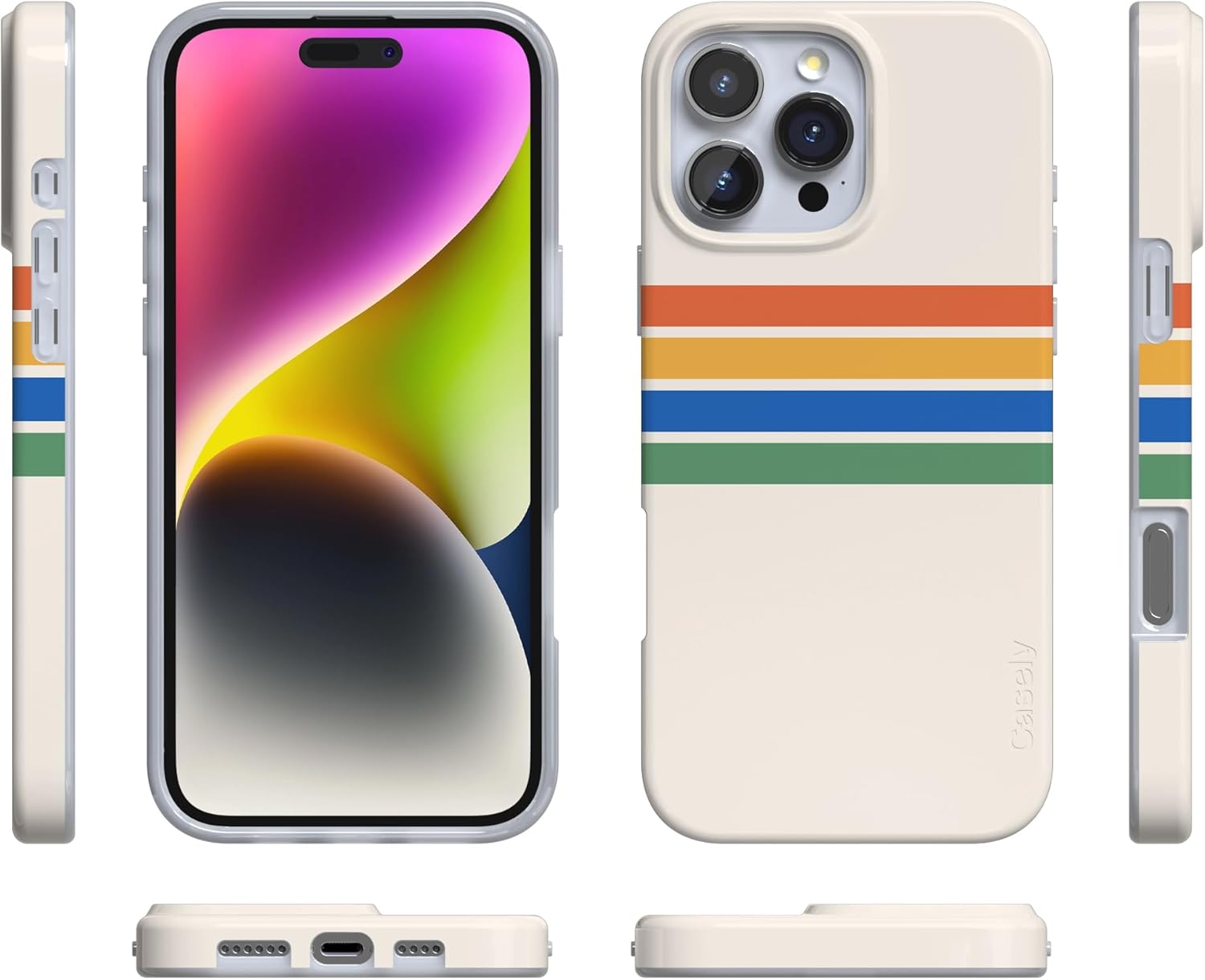 Casely iPhone 16 Pro Case | Totally Groovy | Rainbow Stripes Color Block | Compatible with MagSafe | Classic Ultra Slim Design