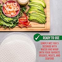 Vista 5 de Best of Thailand [Redondo] Envolturas de papel de arroz blanco 1 paquete Perfectas para rollitos de primavera frescos y dumplings Sin OGM, sin