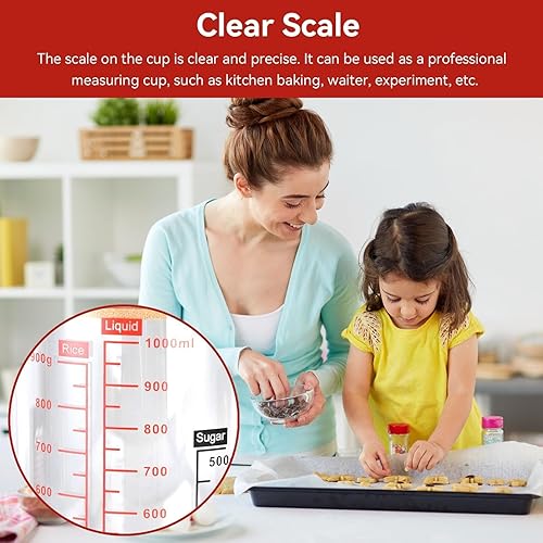 Miniatura 3 de Taza medidora de vidrio transparente, taza medidora de vidrio con tapa Taza medidora con escalas de medición y boquilla para cocina o restaurante