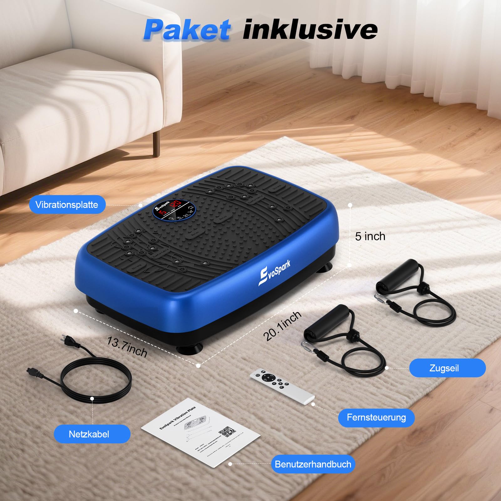 Vibrationsplatte, EvoSpark Vibrationsplatte Testsieger 2025 Verbesserte mit Doppelmotoren für Abnehmen, Ganzkörpertraining - Massagegerät, 450 LBS Power Plate Vibrationsboard für Home Workout