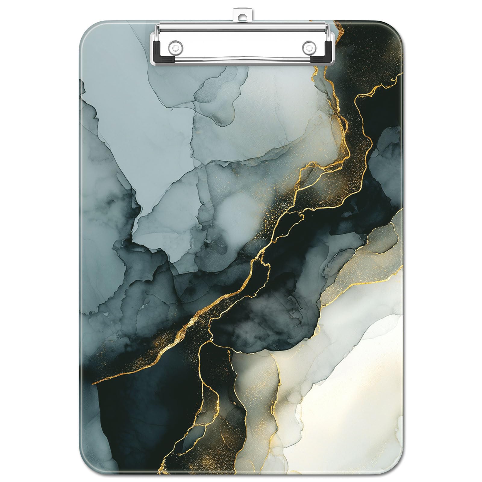 Luminzo Plastic Cute Clipboard, Low-Profile Metal Clip, A4 Letter Size 9 x 12.5 in, 8.5 x 11 Paper Clip Board for Teachers, Nurses, Classroom, Ink Painted Marble