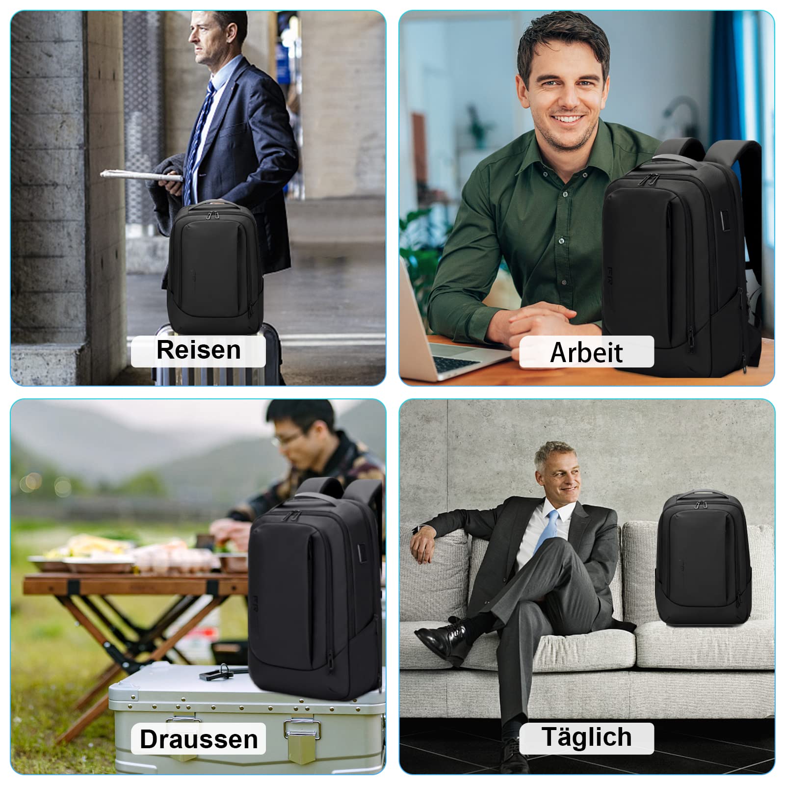 FENRUIEN Erweiterbarer Laptop Rucksack YKK-Reißverschlüssen 26L-38L Rucksack Business Rucksack Herren Laptop Tasche 15.6 Zoll für Herren und Damen Mädchen Teenager mit Laptopfach USB-Ladeanschluss