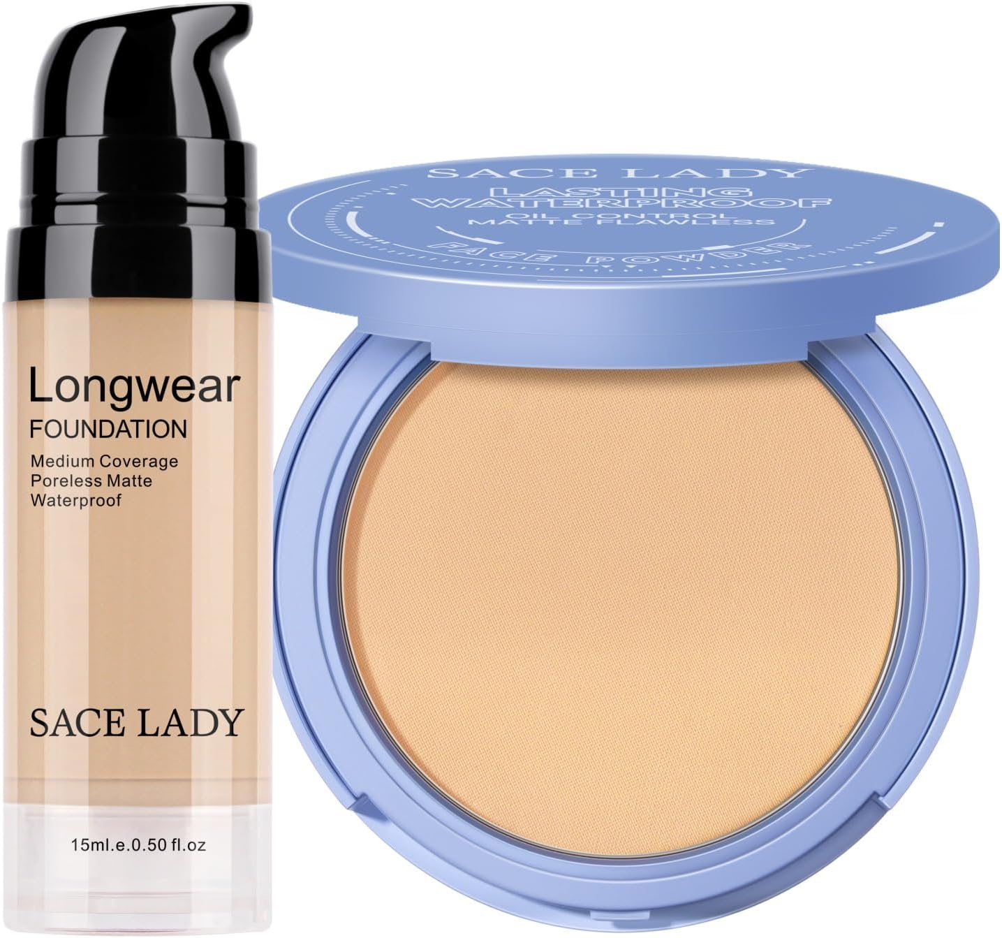 2Pcs Face Make Up Set, Flawless Matte Foundation and Oil Control Pressed Powder, Lasting Coverage Waterproof Natural Cosmetics Kit