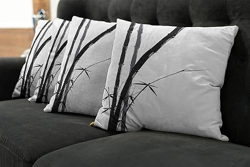 Miniatura 7 de Ambesonne Paquete de 4 fundas de almohada decorativas exóticas, con aspecto artístico de tinta japonesa de ramas de concepto bohemio, funda de cojín