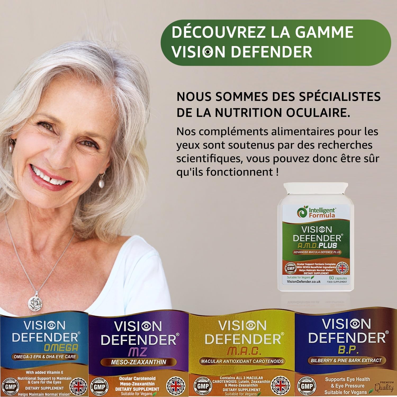Vision Defender Plus Complément Alimentaire pour les Yeux – Formule AREDS2 Améliorée avec Més-Zéaxanthine – 7 Nutriments Essentiels (Lutéine, Zéaxanthine, Vitamines C & E, Zinc, Cuivre) – 60 Gélules