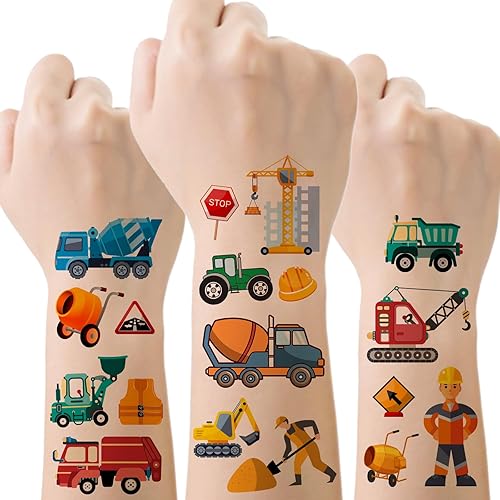 Miniatura 1 de 60 tatuajes temporales de construcción para niños, suministros de fiesta de cumpleaños con temática de construcción, decoraciones para niños, camión