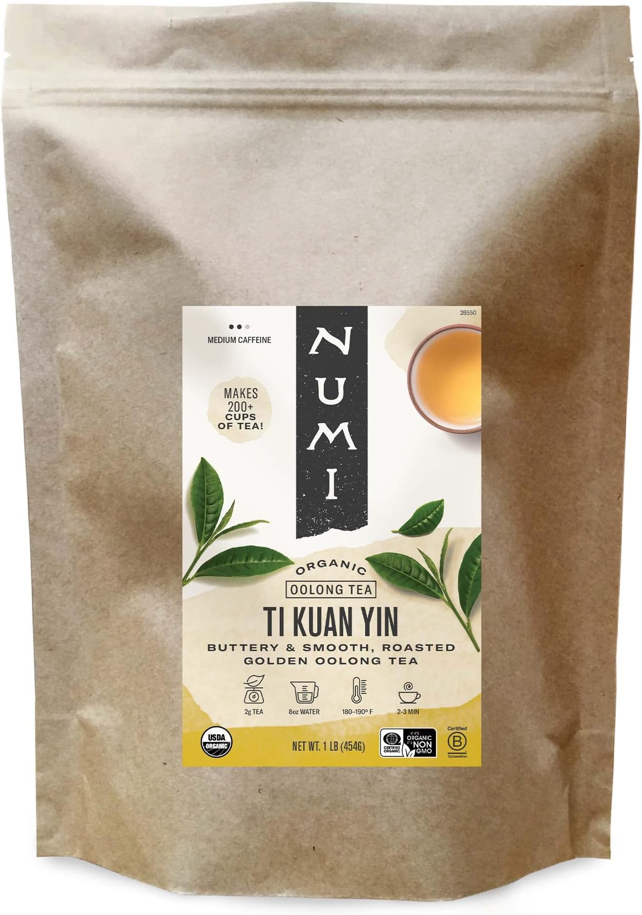 Numi Organic Tea Ti Kuan Yin, 16 Ounce Pouch, Loose Leaf Oolong Tea, 200+ Cups, Packaging May Vary