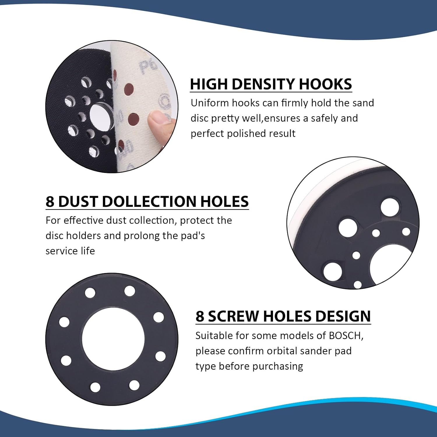 5 Inch Sander Pad for Bosch,2 Pack Hook-and-Loop Sander Replacement Pad for Bosch RS034 & RS035, Compatible with ROS20 ROS20VS ROS20VSC ROS20VSK GEX12V GEX18V ROS10 Orbital Sander