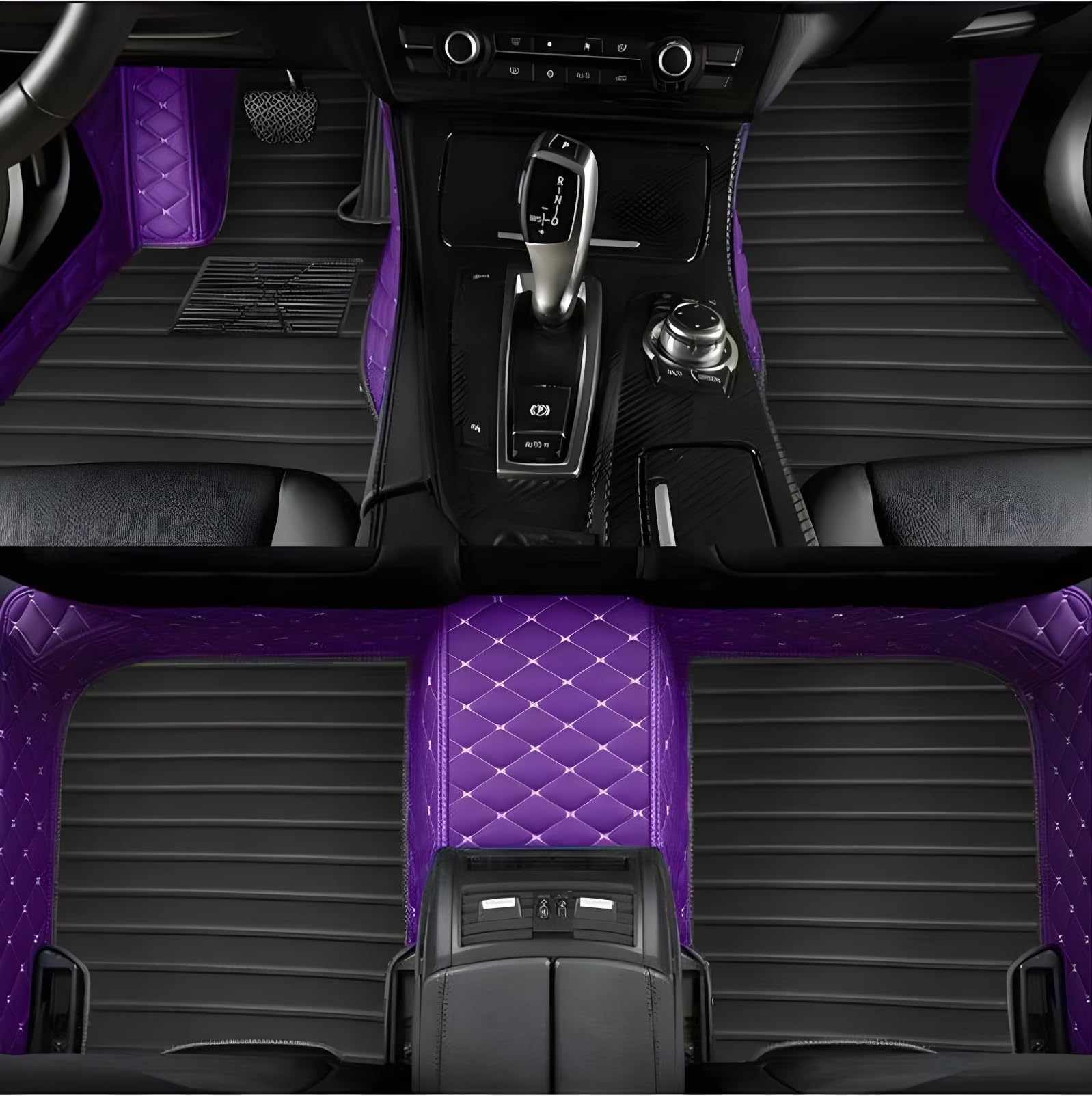 Luxury Leather Car Floor Mats for 2013-2017 Honda Accord- Tailored, All-Weather, Premium Interior Protection (Diamond and Stripe Combination 9)