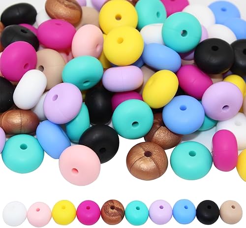 Miniatura 1 de 100 cuentas planas de silicona de 0.555 pulgadas para fabricación de llaveros, cuentas focales de silicona para bolígrafos y cuentas de goma para