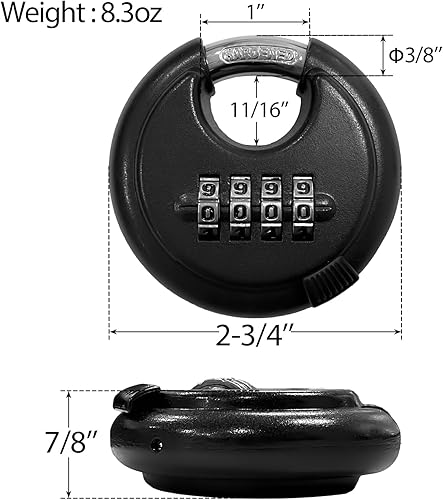 Miniatura 3 de Paquete de 2 candados de combinación, candados de disco de 4 dígitos con grillete endurecido, cerraduras combinadas resistentes a la intemperie para