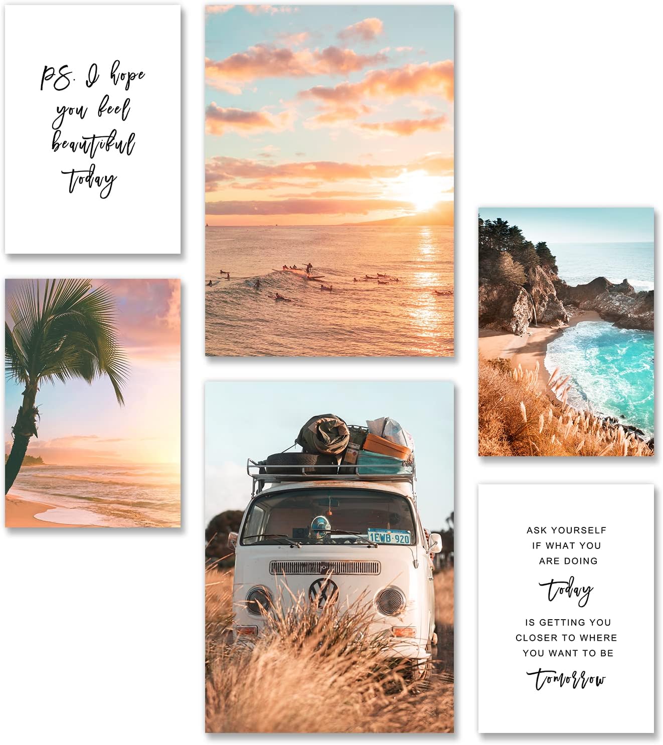 AllBlue Motivational Wall Art Set of 6, Beach Wall Art for Bedroom