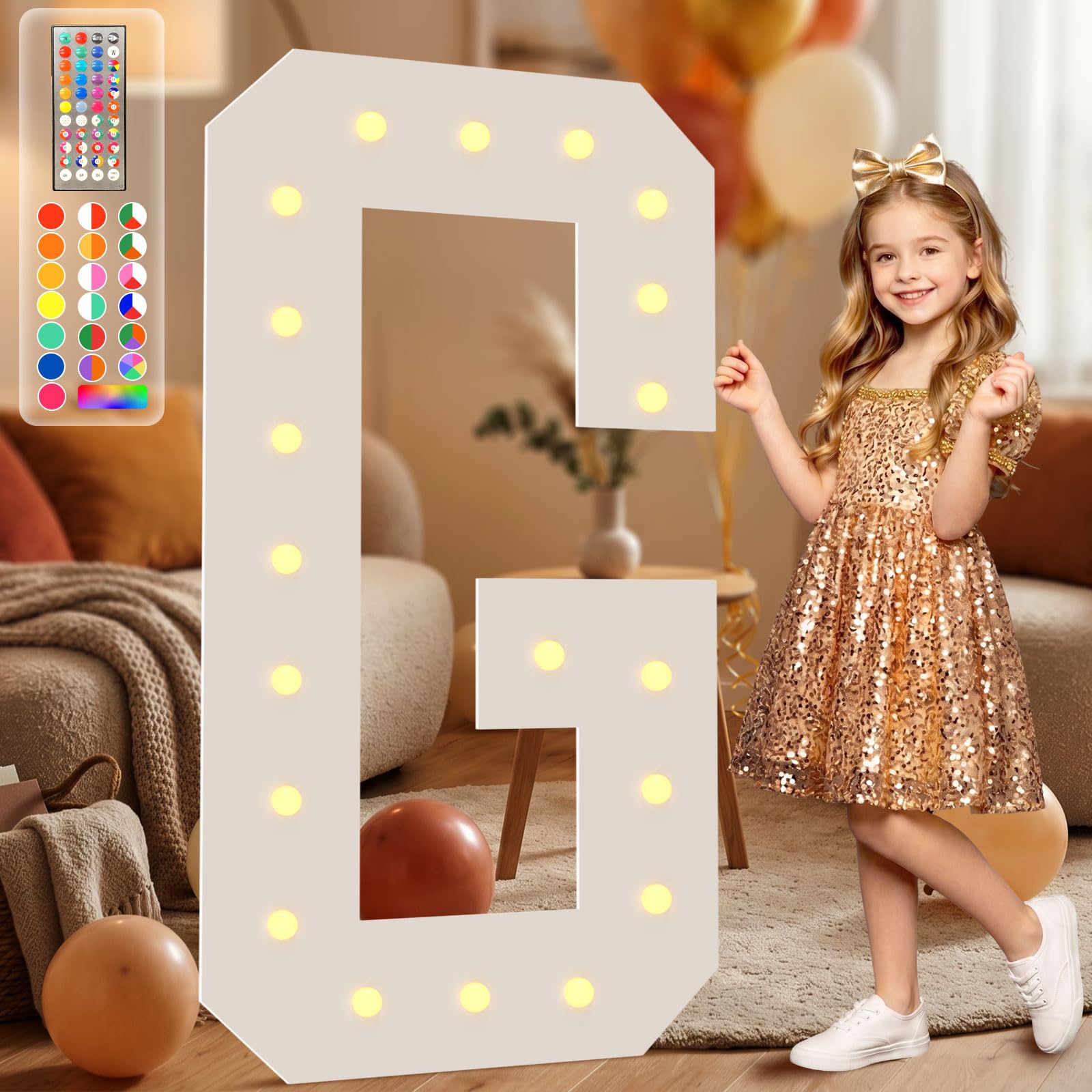 4FT Marquee Light Up Letters, 34 Colors Changing Marquee Letters G with Remote,Weighted Water Bag, Pre-Cut Foam Board Set Can Be Used for Birthday Party Grad Prom Party Decoration Wedding Event Baby