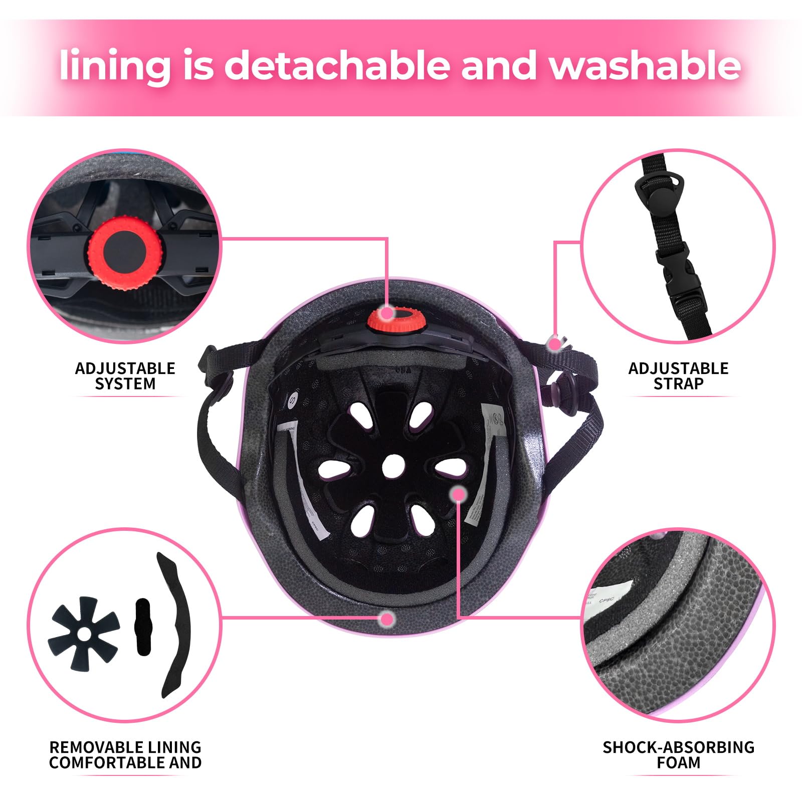 MammyGol Girls Bike Helmet Kids Skateboard Helmets Adjustable Multi-Sport Protective Gear Set Lightweight Helmet Boys Toddler for Skate Scooter Ages 4-8 (Pink)