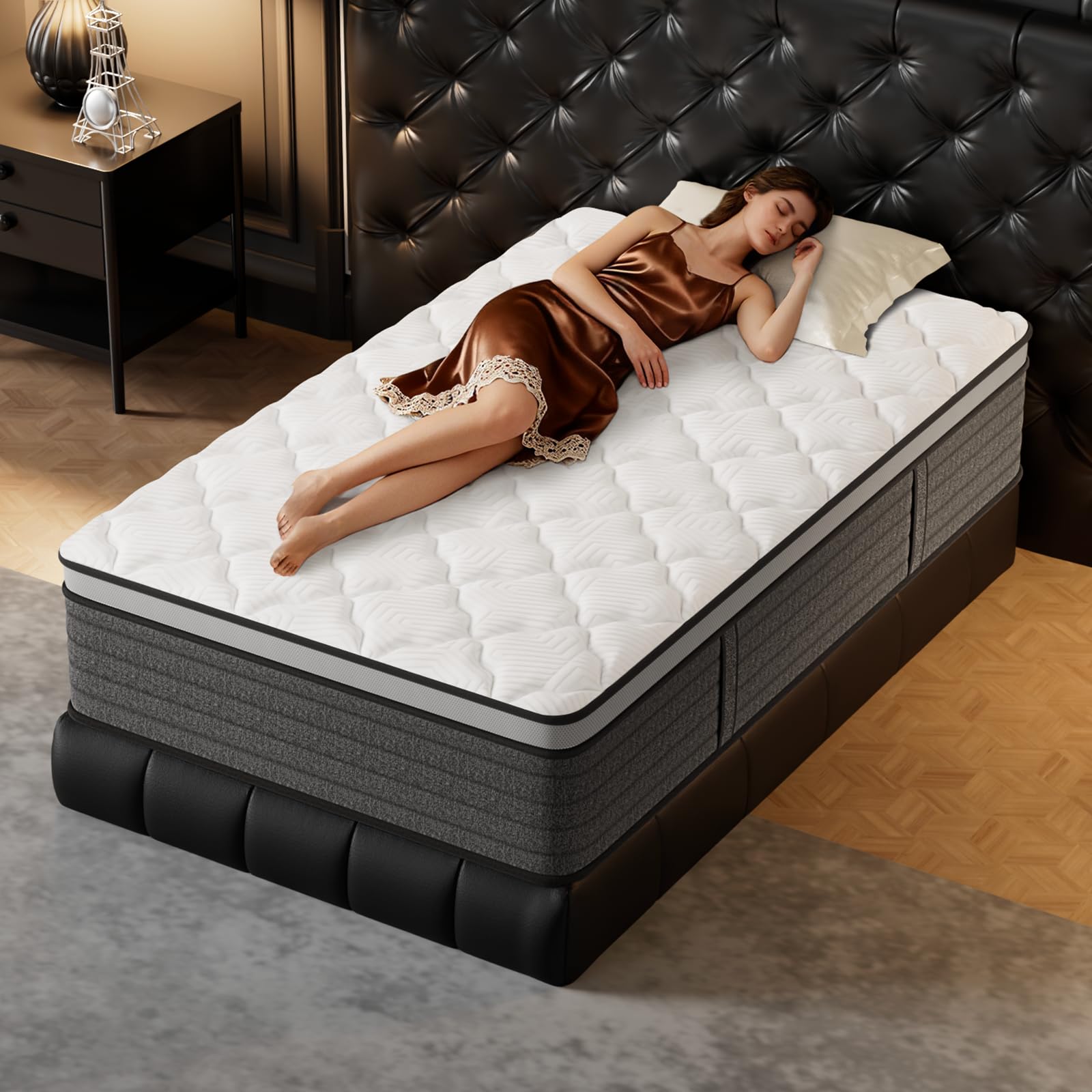 PUBPLON Twin Mattress 12 Inch Hybrid Twin Size-Gel Memory Foam Mattress in a Box, Individually Wrapped Pocket Spring, Pressure Relief Edge Support,