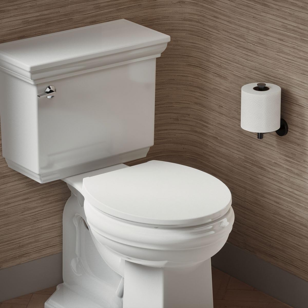 kohler k-27332-0 glissade readylatch quiet close round toilet seat, white, grip-tight hardware, quiet close lid prevents slamming white round