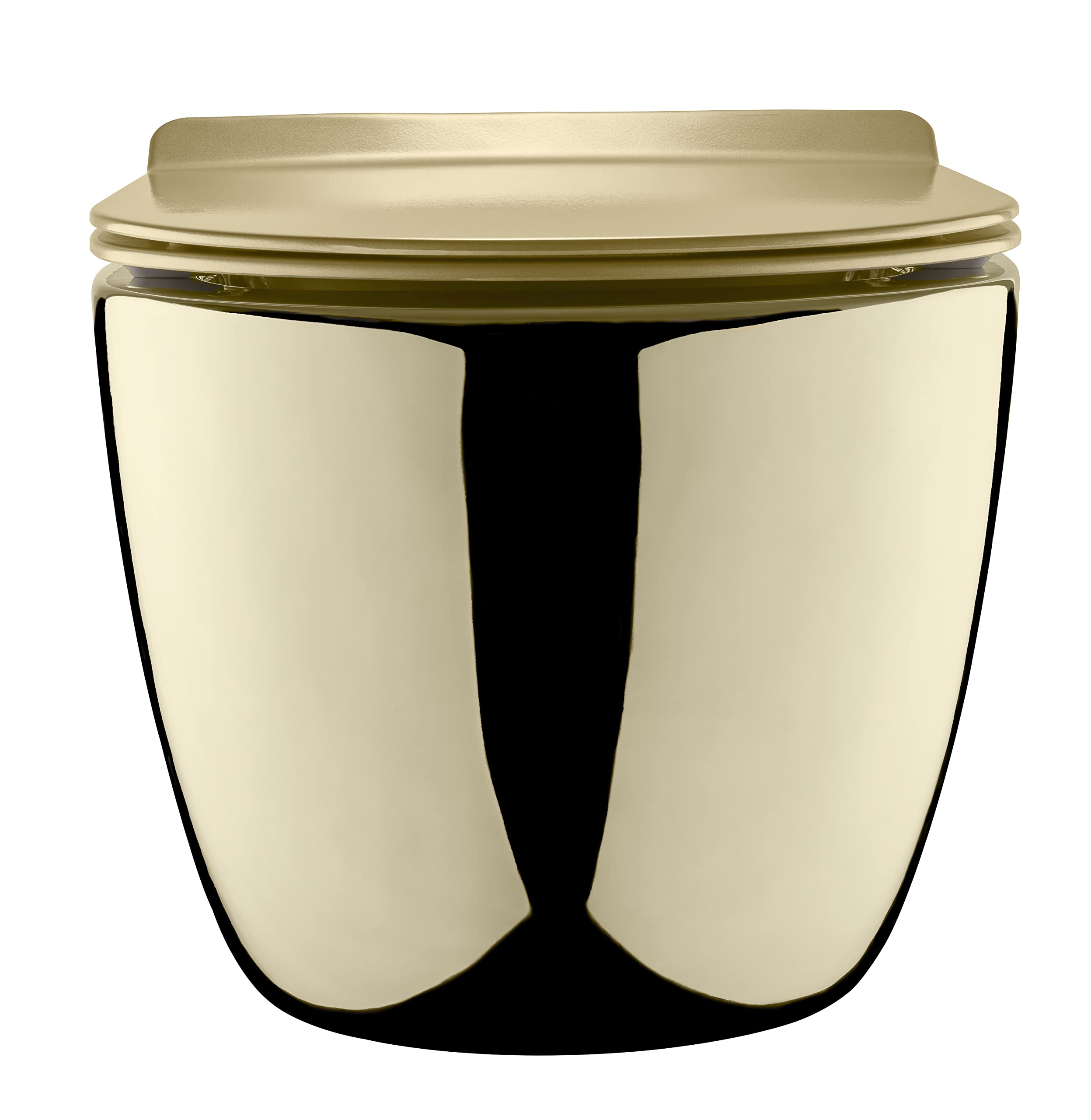 Ensemble WC Suspendu Doré Brillant - Cuvette Céramique avec Siège Softclose | Toilette murale sans bride à intérieur blanc et frein de chute. Design de luxe exclusif pour votre salle de bain moderne.