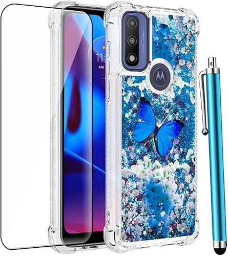 Funda para Moto G Play 2023, Moto G PureG Power 2022 con protector de pantalla, para mujeres y niñas, con purpurina líquida, flotante, linda funda