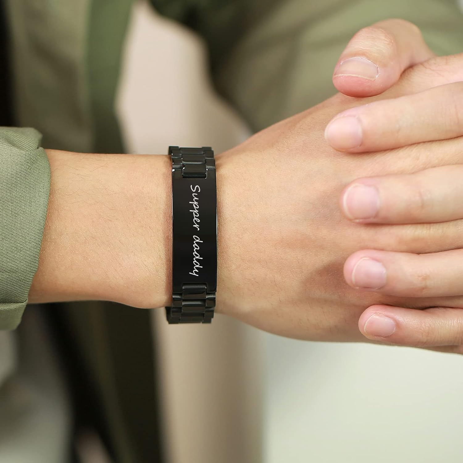 Miniatura 4 de Fathers Day Bracelet for Dad,To My Dad Bracelet,Masculine Watch Band Stainless Steel Link Bracelet Dad Birthday Bracelet for Men From Daughter Son